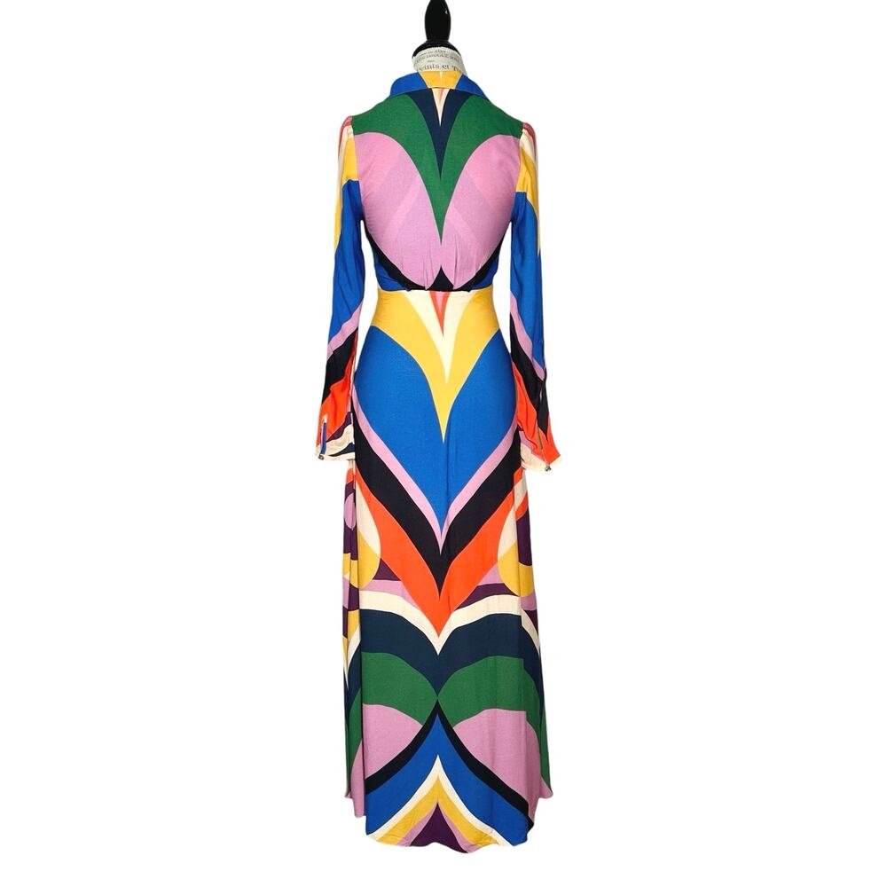 FARM Rio | Women | Multicolor Geometric Color Block Retro 60s Maxi Dress | XS - Picture 3 of 16